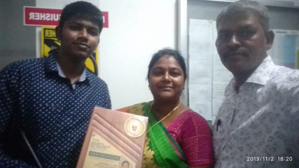 Best Teacher Award - Mrs. A. SANGEETHA from JCI, Chennai.